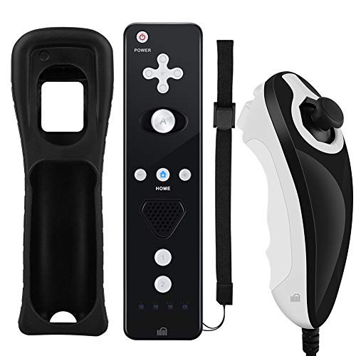 GN-009RN DB Unique Design Wireless Remote Controller & Nunchuck Controller with Silicon Case and Wrist Strap for Nintendo Wii & Wii U & Mini Wii (Design-B Black)
