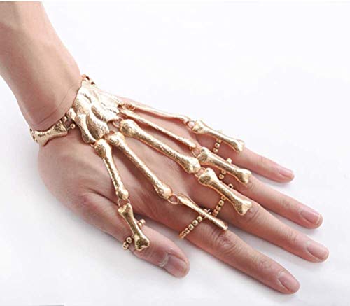 gujiu Goth Esqueleto Huesos Brazalete Dorado aleación Calavera Dedos Esqueleto Anillo Pulsera cráneo Dedo Pulsera Dedo Mano Halloween