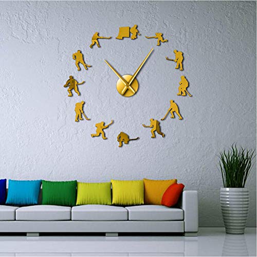 GUTONGHAO Hockey Wall Hanging Sport Wall Art Stickers DIY Reloj De Pared Grande Jugadores De Hockey sobre Hielo Decoración para El Hogar Reloj De Pared Sin Marco Regalo para Hombre 37 Pulgadas