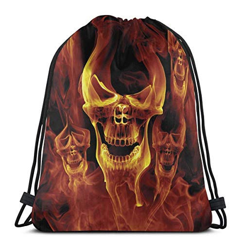 Hangdachang Alien Space Night Mochila con cordón de gimnasio, bolsa de cinch bolsa de cadena rojo ardiente llama esqueleto cabeza