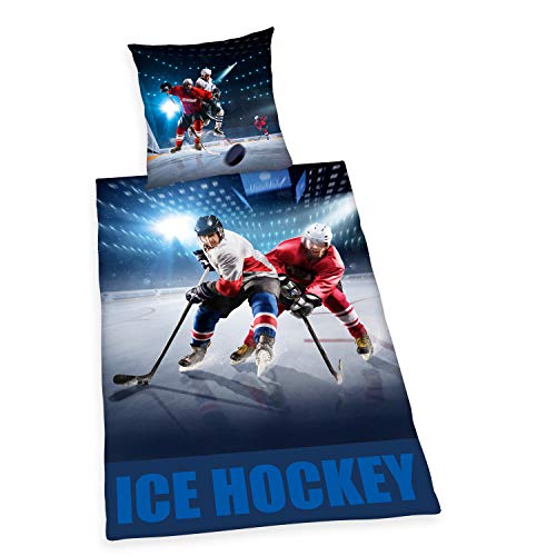 Herding Ice Hockey Juego de Cama, algodón, Azul, 70 x 90 cm, 140 x 200 cm