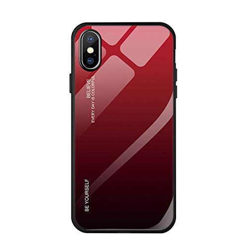 Hexcbay Funda iPhone X/XR, Estuche para teléfono de Vidrio Templado 9H con Doble Respaldo,Estuche Protector a Prueba rayones con Protector de TPU para iPhone XS MAX (iPhone X/XS, Negro Rojo)