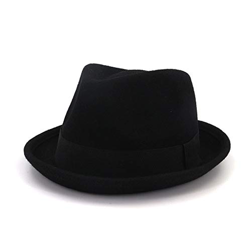 HHF Caps y Sombreos Sombrero Fedora 100% de lana for hombres y mujeres, Sombrero Fedora de bandas anchas de bandas anchas Sombrero Fedora, Sombrero de jazz de la Iglesia del Padrino Británico, Sombrer