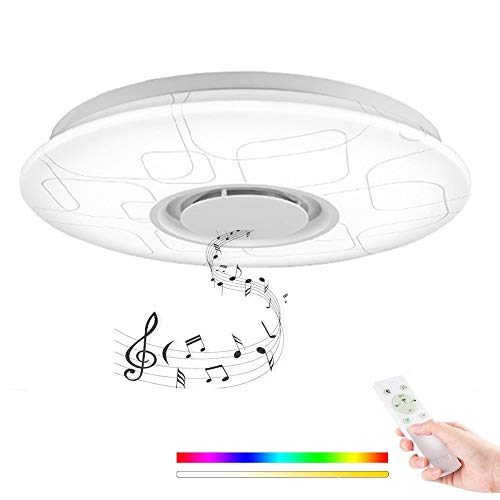 HOREVO Plafón de techo Mando a distancia LED Lámpara de techo de interior con Altavoz Bluetooth, 24W D40cm, Luz blanca Tono ajustable + Luz de colores, APP Disponible