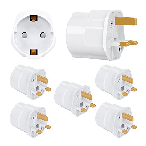 Incutex 5X adaptadores de Viaje UK, GB, Inglaterra Schuko, 2 Patas Europa hacia 3 Patas RU, Blanco