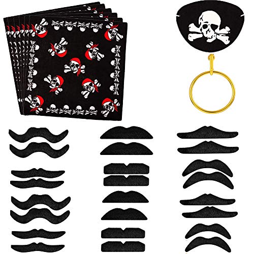 Integrity.1 Accesorios para Piratas, Decoraciones de Juegos de rol, Pañuelos en La Cabeza, Barba Negra Simulada, Máscara para los Ojos del Caribe, Aretes de Oro, Armas Piratas (42 Piezas)