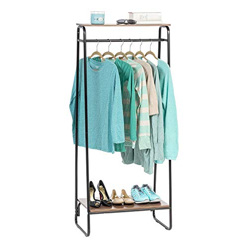 Iris Ohyama 530470 Perchero/espacio de almacenaje con 2 estanterías de metálico y MDF madera-Garment Rack PI-B2-Marrón y negro, 64 x 40 x 151.2 cm