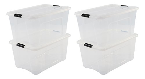 Iris Ohyama New Top Box NTB-45 - lote de 4 cajas apilables de almacenamiento, Transparente, 45 L