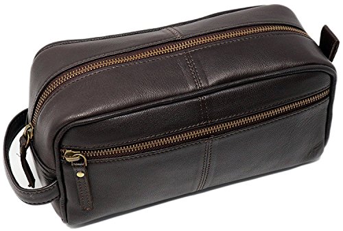 Jaald Bolsa Maletín Estuche Neceser De Cuero Piel para Aseo Baño Kit Afeitar Maquillaje Cosmético Medicinas Impermiable Regalo Bolso Hombre Leather Toiletry Bag Dopp Regalo De Padrinos De Boda