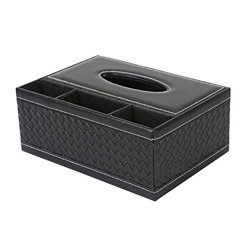 Jcevium Caja multifunción de piel sintética para lápices, mando a distancia, caja de pañuelos, color negro 2