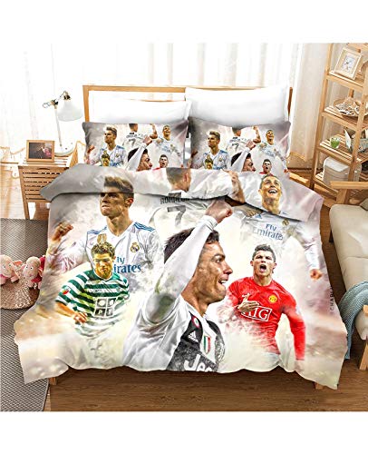 Juegos de fundas para edredón 3 Piezas Conjuntos de ropa de cama 3D-estrella de fútbol Cristiano Ronaldo CR7 Hat-trick Imprimir Consolador Establece 100% microfibra de impresión en 3D (1 funda nórdica