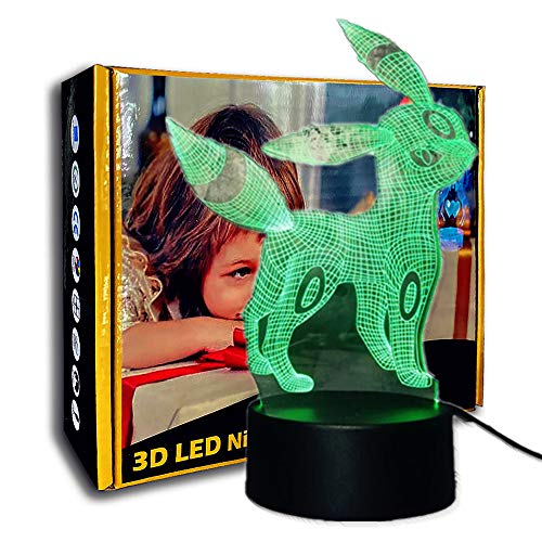 KangYD Juego de Pokemon Lovely Night Light 3D, Lámpara de ilusión óptica LED, Iluminación de la habitación, Regalo de San Valentín, Cambio de 7 colores, B - Base negra remota (7 colores)