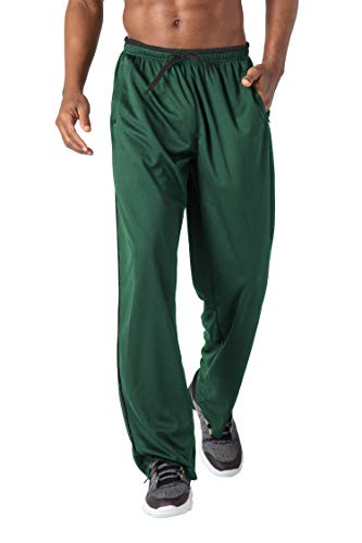 KEFITEVD - Pantalones de chándal para hombre ligeros con bolsillos con cremallera, bajos abiertos de entrenamiento, tejido de malla, largos y transpirables, suaves verde-negro M