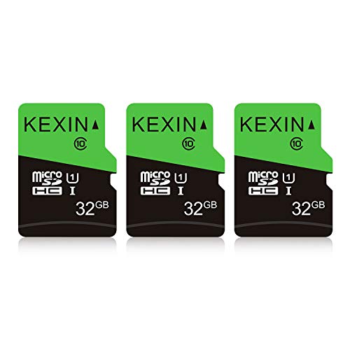 KEXIN Micro SD Tarjeta Memoria de 32GB, MicroSDHC Tarjeta hasta 70 MB/s de Alta Velocidad, TF Tarjeta UHS-1, Class10 [3 Pack * 32GB] para Movil, Tableta, Cámara y Drones(Verde Negro)