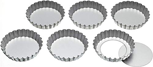 Kitchen Craft Juego de 6 Latas de Tarta de Base Suelta de 10 cm, Acero Inoxidable, Gris, 8 cm, 6 Unidades