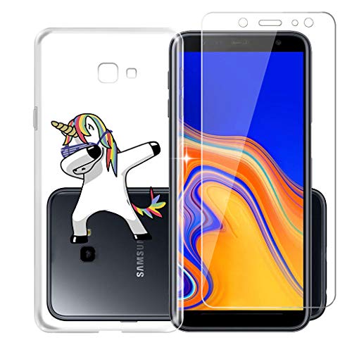 KJYF Funda para Samsung Galaxy J4 Plus 2018(European Version Caso Carcasa Cover Silicona TPU + Cristal Templado Anti-rasguños Funda Case - WM125