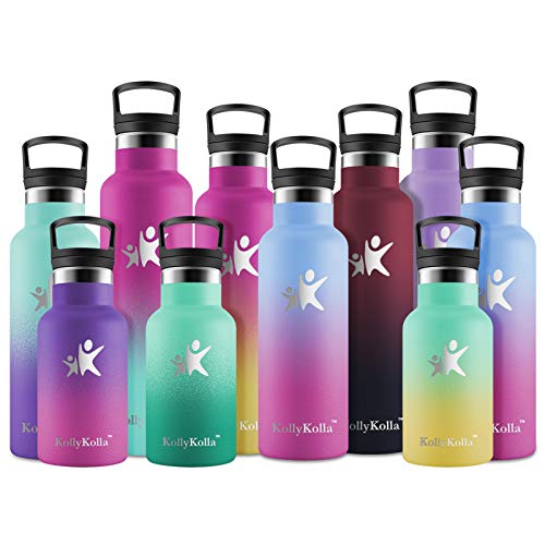 KollyKolla Botella de Agua Acero Inoxidable, Termo Sin BPA Ecológica Reutilizable, Botella Termica con Pajita y Filtro, para Niños & Adultos, Deporte, Oficina (350ml Macaron Azul + Barbie Pink)