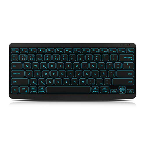 KOOCHUWAH Teclado Inalámbrico QWERTY Español Ultra Delgado Soporta 3 Dispositivos para Cualquier Sistemas Operativos iOS/Mac OS Android y Windows 7 Colores Retroiluminado