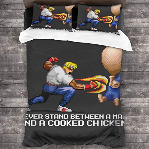 KUKHKU Never Stand Between A Man And A Cooked Chicken Streets Of Rage - Juego de cama de 3 piezas, funda de edredón de 86 x 70 pulgadas, decorativa de 3 piezas con 2 fundas de almohada