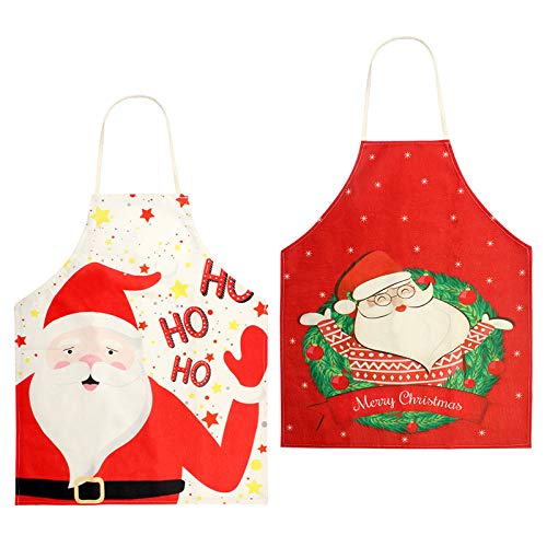 Kulannder Delantal de Navidad 2Pcs Delantal de Navidad de Papá Noel, Delantal de Cocina de Navidad, Delantal de Cocina para Adultos para la Fiesta de Navidad Chef Cooking (67.5 * 55.5cm)