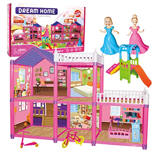 KUNEN Casa de muñecas con Accesorios y mobiliario incluidos y 2 Niveles de Juego,Regalos de cumpleaños para niños