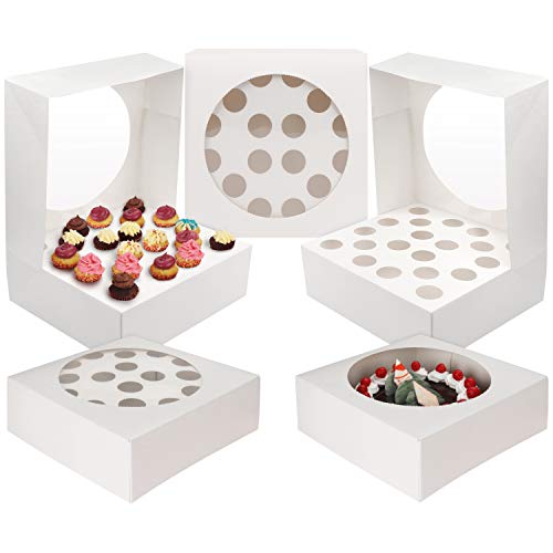 Kurtzy 5 PC Cupcake Boxes - Cupcake Holder 28.5 x 28.5cm Almacena hasta 20 Cupcakes o Large Cake - Bandeja de cartón Muffin con ventana transparente para boda, fiesta de cumpleaños