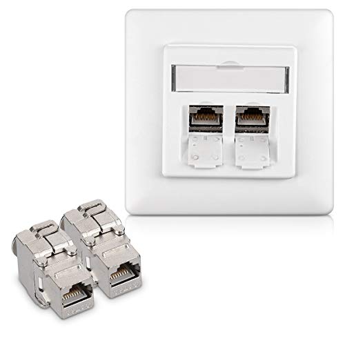 kwmobile 2X Módulo Keystone Cat 6A - Carcasa metálica RJ45 10Gbit/s y un Aplique de Pared - Montaje sin Herramientas y Cierre a presión