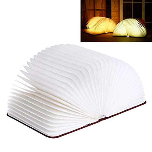 Lámpara Noche luz nocturna Luz de noche, Luz de noche de madera, Luz de noche con carga USB, Luz de libro LED, Luz de libro de origami con tapa portátil, Lámpara de mesa plegable decorativa （Luces de