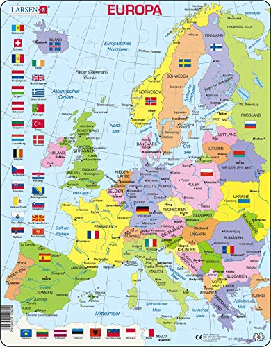 Larsen K2 Mapa político de Europa, edición en Alemán, Puzzle de Marco con 48 Piezas