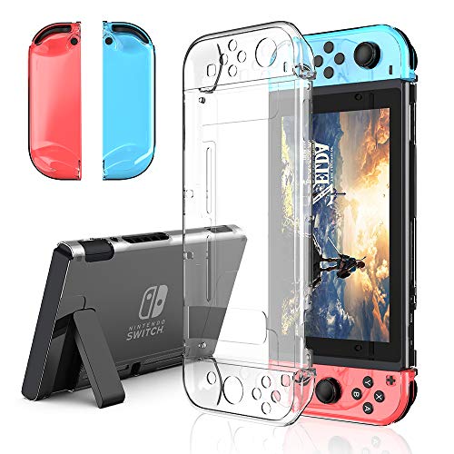 laxikoo Funda para Nintendo Switch, Carcasa Transparente Nintendo Switch para Nintendo Switch Console y Joy Cons con 6 Agarres para el Pulgar, Anti-Choques/Arañazo