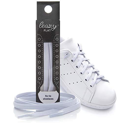 Leazy Flat, Cordones Elásticos Planos Unisex, Blanco, Talla S(Hasta 4 Ojales Por Lado)