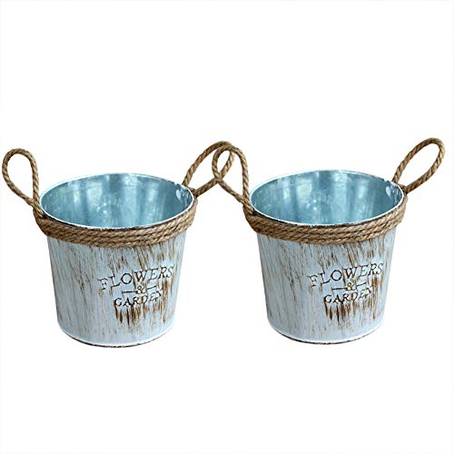 Lembeauty Lot de 2 petits seaux fer plantes artificielles Pots vases vintage style rustique Pot de fleurs pour jardin Home Desk Décor