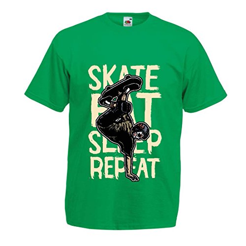 lepni.me Camisetas Hombre Eat-Sleep-Skate-Repeat para el Amante del monopatín, Regalos del Skater, Ropa Que anda en monopatín (Medium Verde Multicolor)