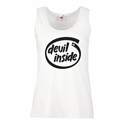 lepni.me Camisetas sin Mangas para Mujer Devil Inside: Regalo Genial para el Jugador, Lema Divertido, Material de Juego (Small Blanco Negro)