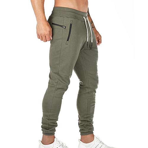 Litthing Pantalones Deportivos para Hombre Pantalones Jogger Deportivo Entrenamiento Fitness Pantalones Casual Deporte Slim Fit Cintura Elástica Ajustable (Verde, L)