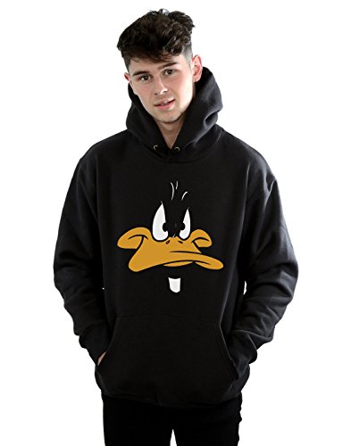 Looney Tunes Hombre Daffy Duck Big Face Capucha Medium Negro