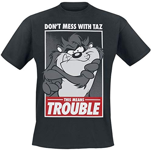 Looney Tunes This Means Trouble Hombre Camiseta Negro XXL, 100% algodón, Regular