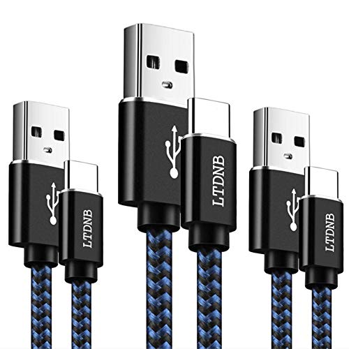 LTDNB Cable USB Tipo C [3Pack 1M 1M 2M] Nylon Trenzado Cable USB C Carga Rápida Compatible con Samsung Note 9 /S9 /S8, Huawei P30 / P40