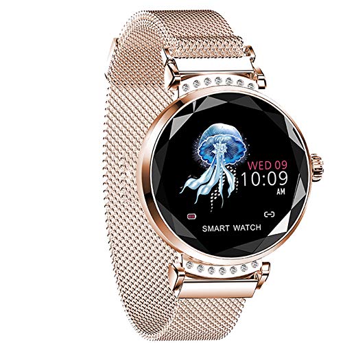 LTLGHY Reloj Inteligente A Prueba De Agua Dormir Monitor De Ritmo Cardíaco Podómetro Pulsera Inteligente Mujer Recordatorio del Ciclo Menstrual Correa De Acero Plateada,Oro