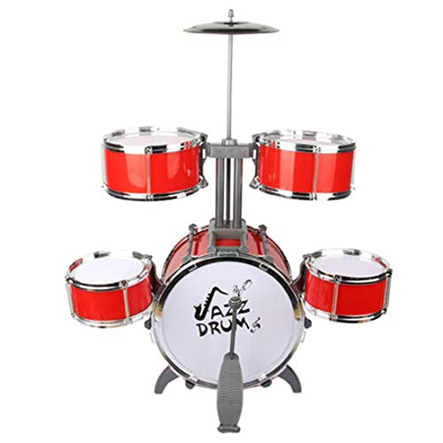 LuoKe Rock Band Jazz Drum Set Instrumentos de percusión Kit de batería Música Juguetes educativos Festival Regalo con 5 Piezas de batería y Taburete para niños Principiantes