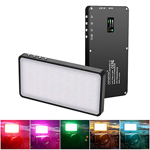 Luz de Video RGB,Andoer LED RGB Fotografía,con batería incorporada Recargable de 4500mAh, Regulable 2500K-9000K,Pantalla OLED,Cable Tipo-C incluido,para Canon/Nikon/Sony DSLR/Youtube/Phones