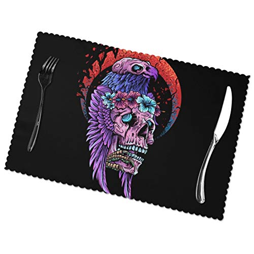 Manteles individuales antideslizantes con diseño de águila de luna roja y calaveras tribales, lavables para mesa de cocina, mesa de comedor, juego de 6 unidades, 30,5 x 45,7 cm