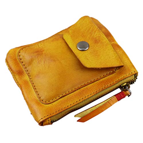 MB-LANHUA Monedero de Cuero Genuino Vintage Mini Cremallera Carteras Funda Bolsa de Almacenamiento Portatarjetas Bolsillo para Hombres Mujeres Estilo Retro Marrón