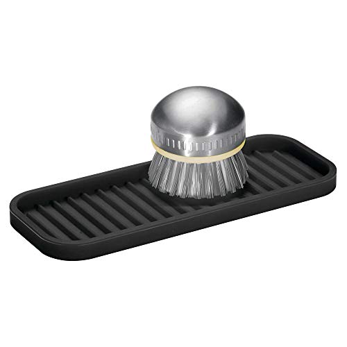 mDesign Prácticos estropajeros para Fregadero – Moderna Bandeja Antideslizante de Silicona – Organizador de Cocina para Fregadero para Guardar esponjas, Cepillo de ollas y jabón – Juego de 2 – Negro