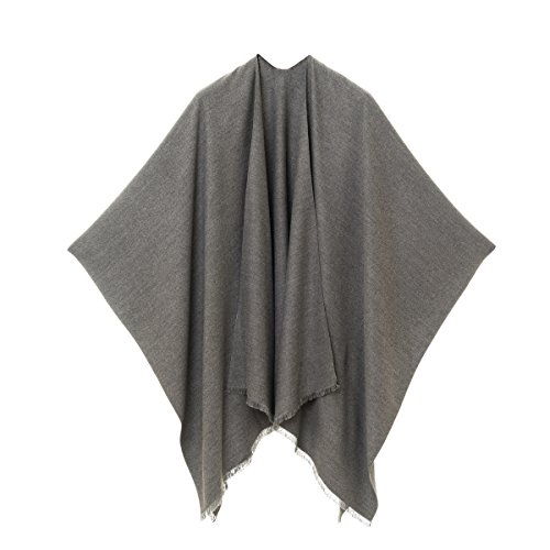 MELIFLUOS DESIGNED IN SPAIN - Poncho para mujer, ruana con parte delantera abierta, ideal para otoño e invierno - gris - Talla Única