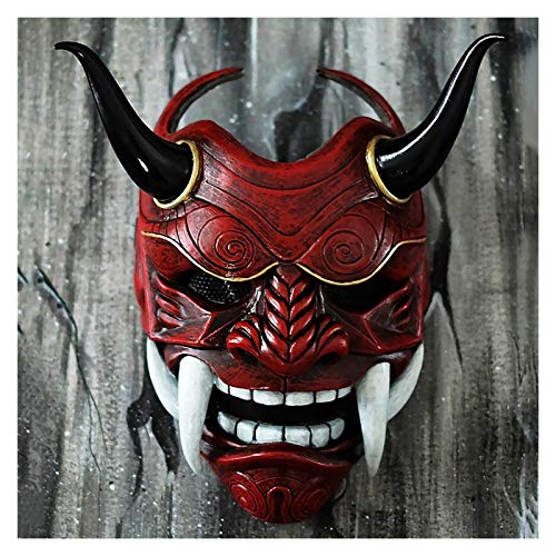 Miaoao-mask Cosplay máscara japonés Samurai máscara látex Cara Plena asustadizo prajna Disfraz de Halloween Asesino Cosplay apoyos (Color : Red)