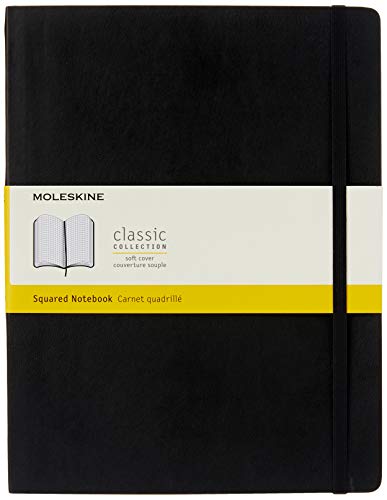 Moleskine - Cuaderno Clásico con Páginas Cuadriculada, Tapa Blanda y Goma Elástica, Negro (Black), Tamaño Extra Grande, 192 Páginas