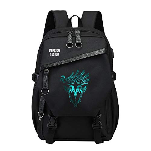 Monster Hunter World Estuche de Lápices Imágenes de Dibujos Animados patrón Suave Mochila Tendencia de diseño de Escolar Impreso Mochila Casual for niños y niñas Unisex