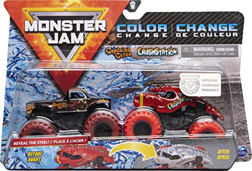 Monster Jam Camiones Monstruos fundidos a presión del Captain's Curse vs. Crushstation Que cambian de Color, Escala 1:64