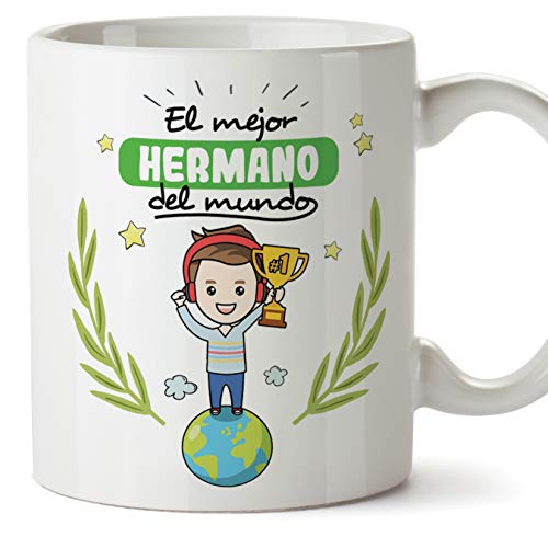 MUGFFINS Taza Hermano - El Mejor Hermano del Mundo - Taza Desayuno/Idea Regalo Original/Cumpleaños de Hermanitos. Cerámica 350 mL